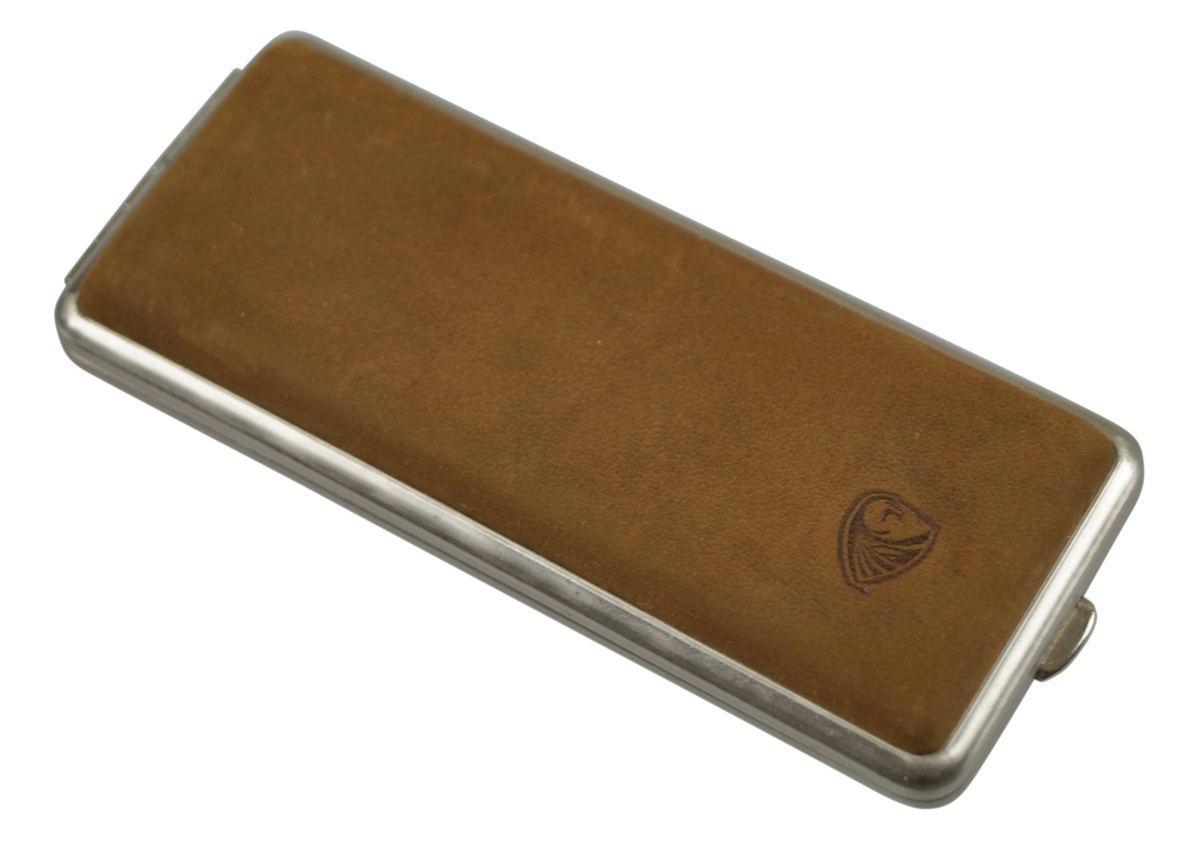 GERMANUS Cigarette Case Metal with Deer Leather Application - Made in Germany - Design Long Wild Bull